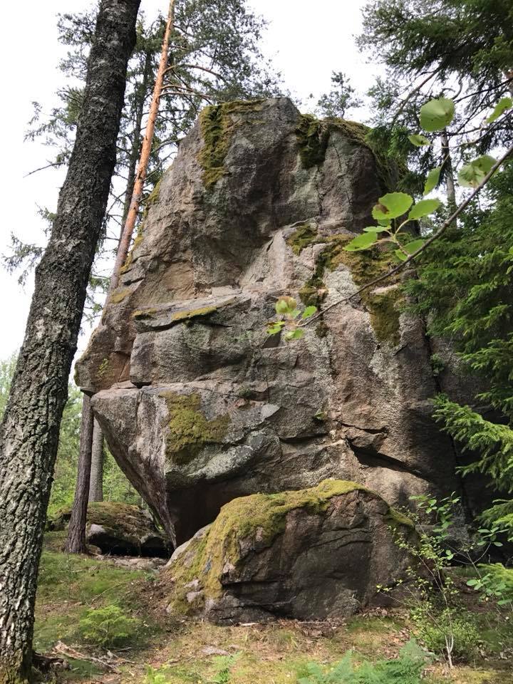 Gigantiskt stenblock i skogen